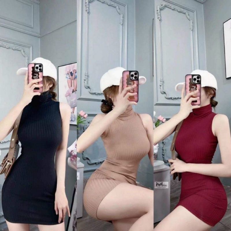 Đầm Thun Sát Nách Cổ Lọ - Dáng Ngắn Ôm Body Sexy