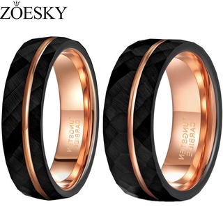  Zoesky 6mm 8mm Nhẫn vonfram đen 24K Dây vàng hồng Mặt Dây buộc đám cưới Vòng chải mờ hoàn thiện cho nam nữ Kích thước 5-14.0 