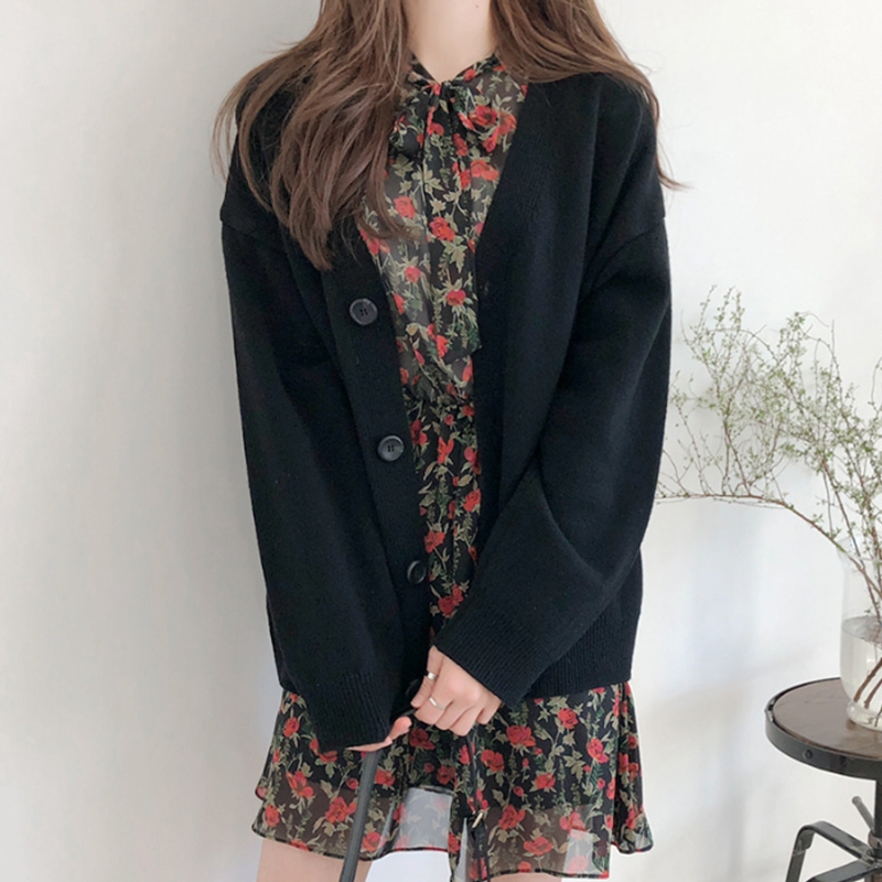 Áo cardigan dệt kim phong cách retro Hàn Quốc dáng rộng trẻ trung cho nữ