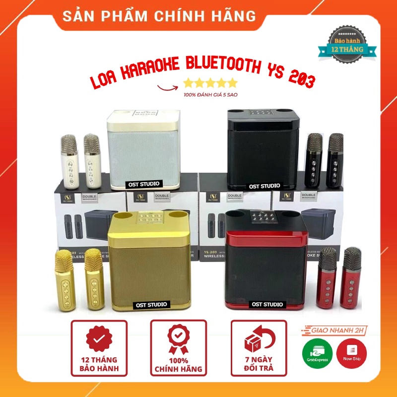 Loa Karaoke Bluetooth YS 203 Kèm 2 Micro Không Dây Siêu Hay. Hiệu Ứng Đổi Giọng, Điều Chỉnh Echo, Reverb, Effect