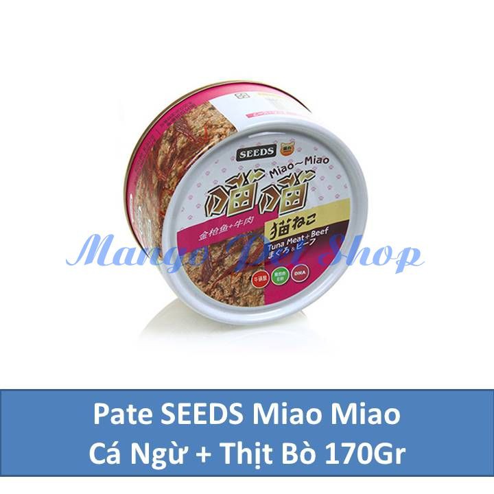 Pate SEEDS Miao Miao Cho Mèo Vị Cá Ngừ Và Thịt Bò Lon 170Gr