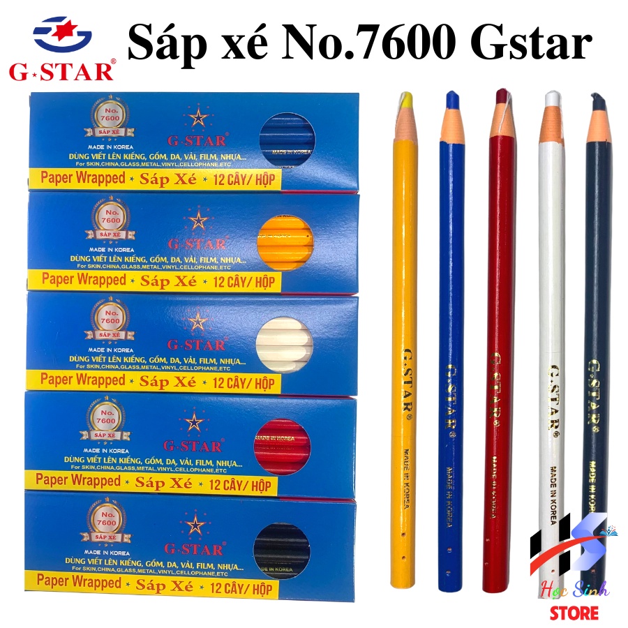 Hộp 12 cây sáp xé Hàn Quốc hiệu GSTAR, mới 100%. (Đỏ - Trắng - Vàng - Xanh - Đen)