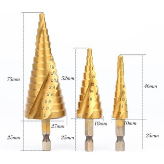 Bộ 3 mũi khoan hình tháp rãnh xoắn, chuôi lục