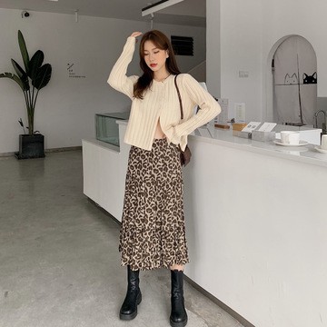 Chân váy chữ A lưng cao họa tiết da báo thời trang 2020 cho nữ