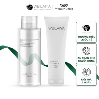Bộ sản phẩm Sữa rửa mặt và Nước tẩy trang dưỡng ẩm, trắng da Weilaiya cho da dầu, mụn, da nhạy cảm