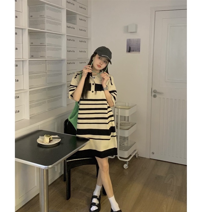 Áo polo Họa Tiết Sọc Phong Cách Hàn Quốc Thời Trang Cho Nữ