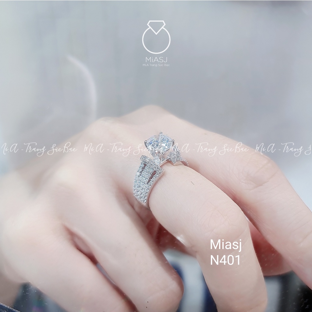 Nhẫn bạc Ý S925 nữ MiASJ 4 chấu nạm đá xoàng sang trọng N401