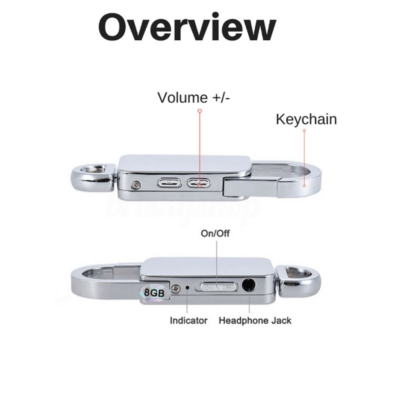 Máy Ghi Âm 32G Dạng Móc Khóa Kích Hoạt Giọng Nói Bí Mật MP3 Một Nút Giảm Tiếng Ồn