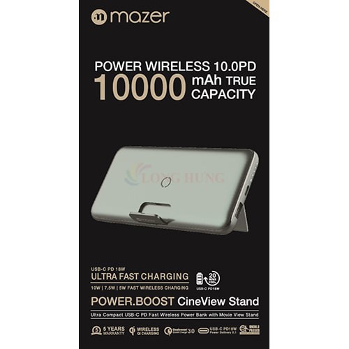 Sạc dự phòng kiêm sạc không dây Mazer Power.Boost CineView Stand 10000mAh PD18W QC3.0 M-EGWX11 - Hàng chính hãng