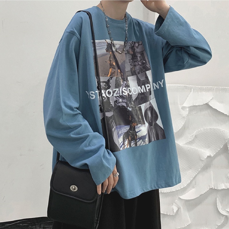 Áo thun tay dài dáng rộng in họa tiết hoạt hình phong cách Hàn Quốc thời trang cho nam size M-5XL