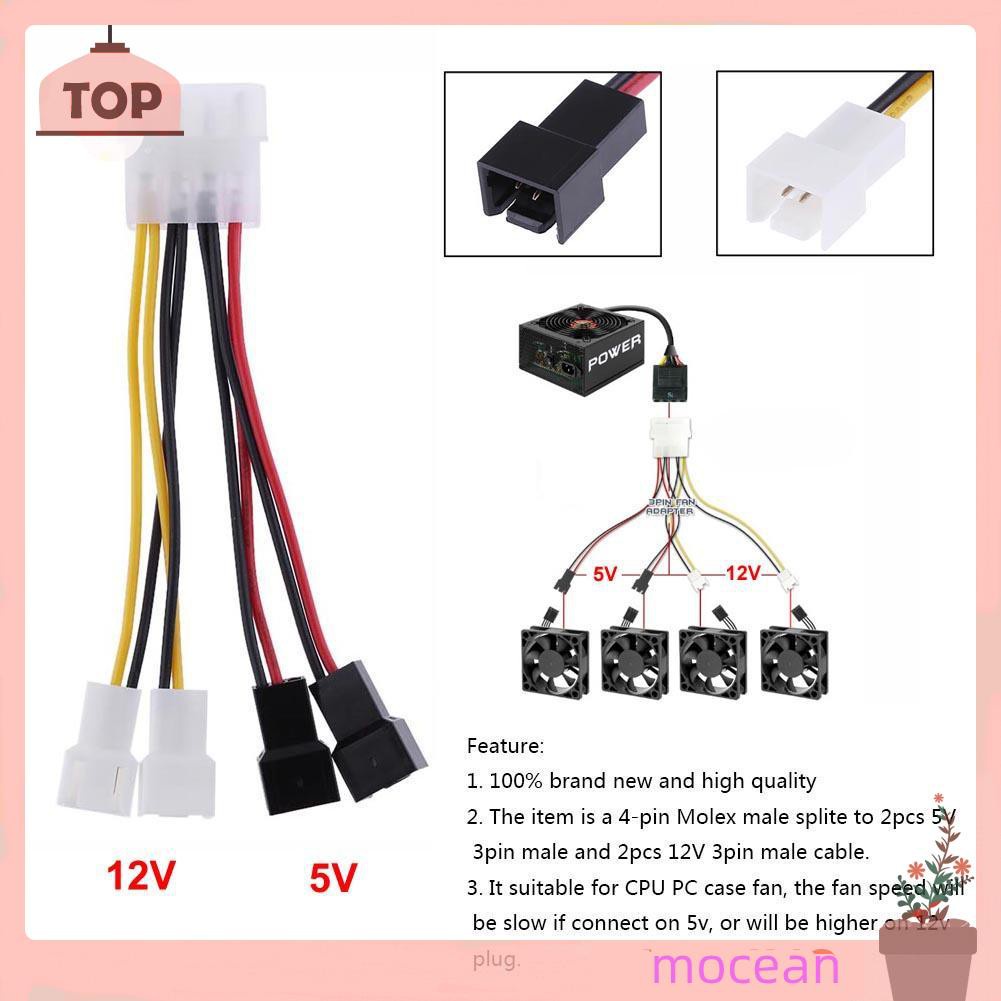 Mocean 1pcs 4-pin Molex To 3-pin Connector 12vx2 / 5vx2