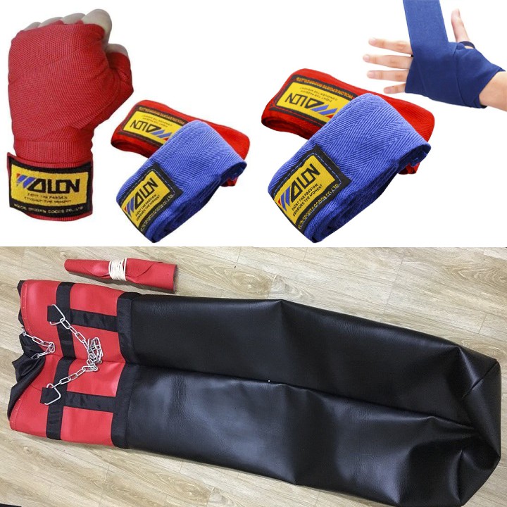 Vỏ bao cát đấm bốc boxing dày 2 lớp siêu bền tặng kèm băng đa cuốn tay walon chính hãng + dây xích, bảo hành 6 tháng