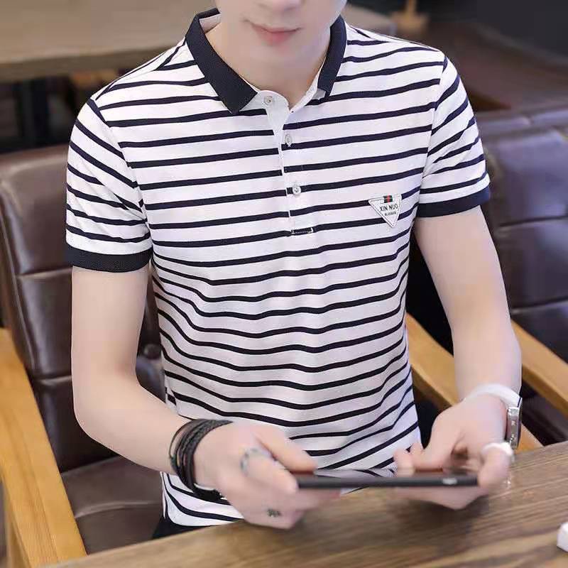 Áo Thun Polo Tay Ngắn Họa Tiết Sọc Thời Trang Hàn Quốc Cho Nam