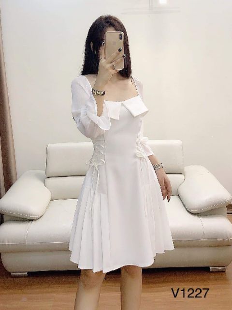 Váy trắng dây đan eo thiết kế V1227 DVC- kèm ảnh thật shop chụp | BigBuy360 - bigbuy360.vn