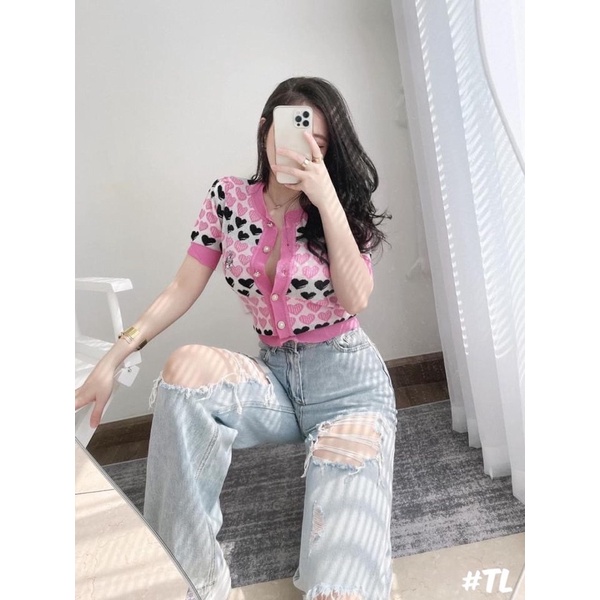 Áo len cadigan hồng khuy vàng cực hot, len mongtoghi mềm, ảnh thật chụp sản phẩm | BigBuy360 - bigbuy360.vn