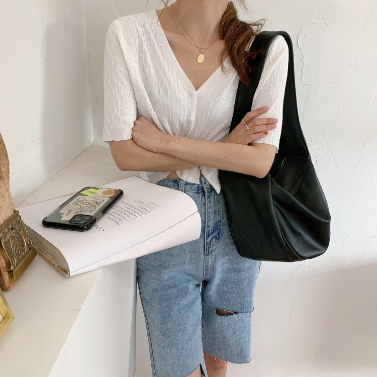 Áo Croptop Dệt Kim Cổ Chữ V Phong Cách Hàn Quốc | BigBuy360 - bigbuy360.vn