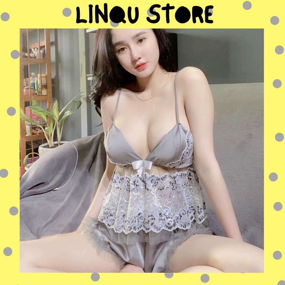 Đồ ngủ sexy nữ 2 dây gợi cảm chất Satin phối ren cao cấp Freesize - Linqu Sleepwear | BigBuy360 - bigbuy360.vn