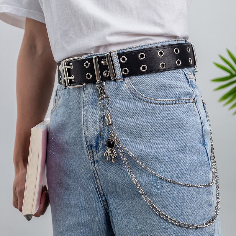 Thắt lưng xích 2 hàng lỗ kèm chain đôi