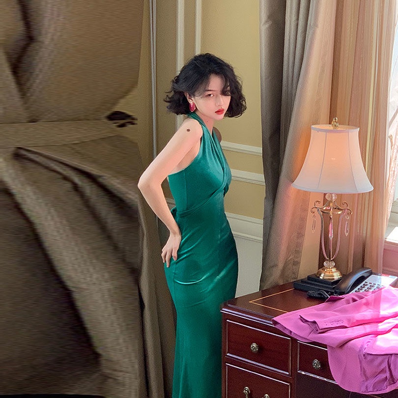 Đầm Đuôi Cá 22Ww F &amp; X Chất Nhung Phong Cách Pháp Cổ Điển Thời Trang Mùa Hè 2022 Quyến Rũ Cho Nữ