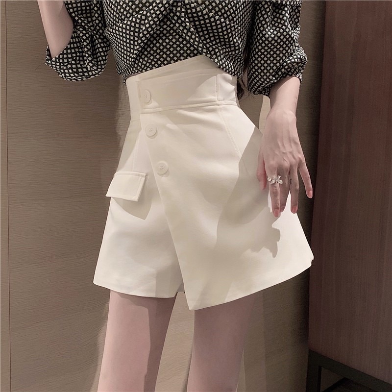 Quần Giả Váy Cạp Lưng Cao Phối Vạt Lệch Có Bigsize, Quần Short Nữ Trơn 3 Khuy Hàng Đẹp