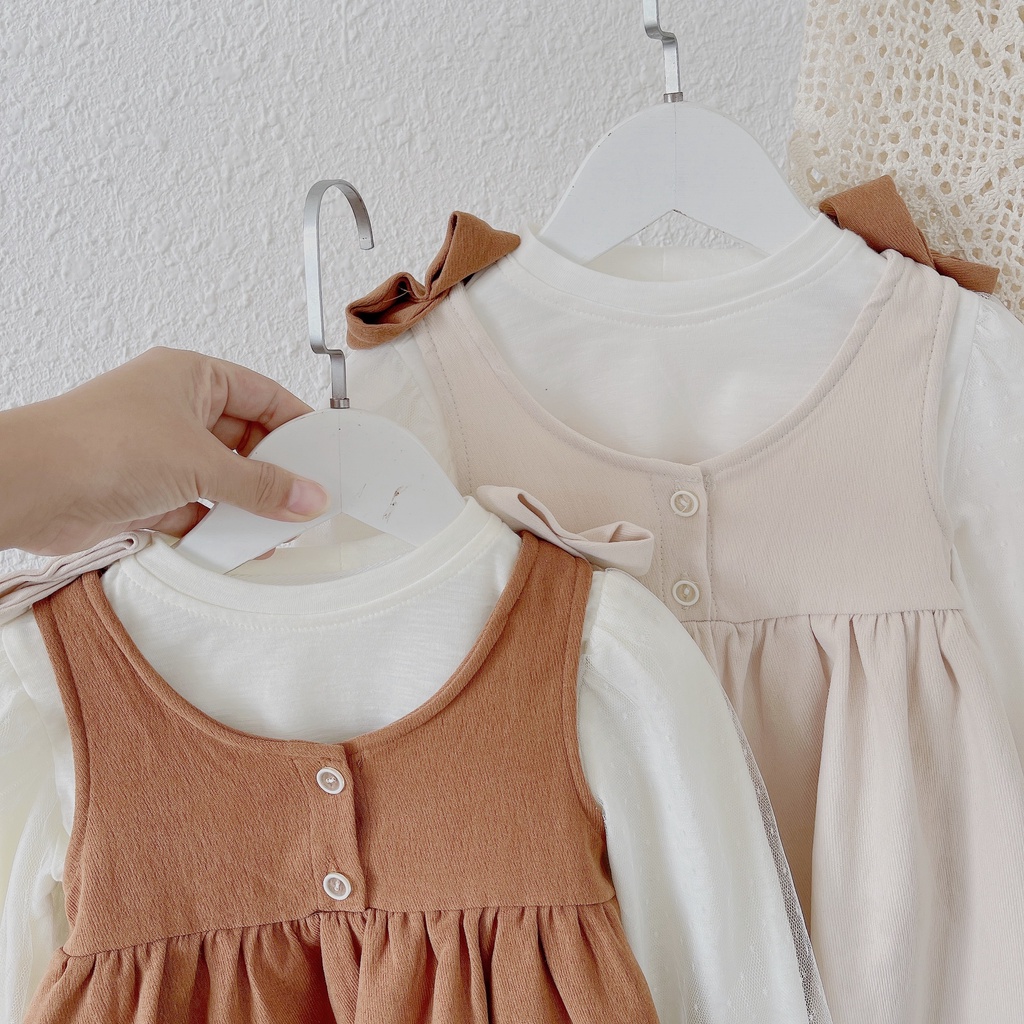 (2-8 tuổi)Set áo + yếm váy chất nhung chéo mềm cho bé gái sz nhỡ 2-8 tuổi (Mã 141)