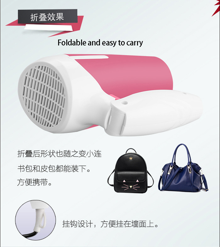 Máy Sấy Tóc Kemei Nhỏ Gọn Sử Dụng Ion Âm Giúp Khô Nhanh Với Tay Cầm Có Thể Gấp Lại 1200W