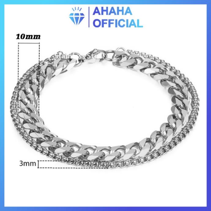 Lắc tay nam inox cao cấp rẻ đẹp cách điệu 2 sợi cá tính ahaha.officical kích cỡ 10mm màu trắng thép không gỉ PTLTNA05