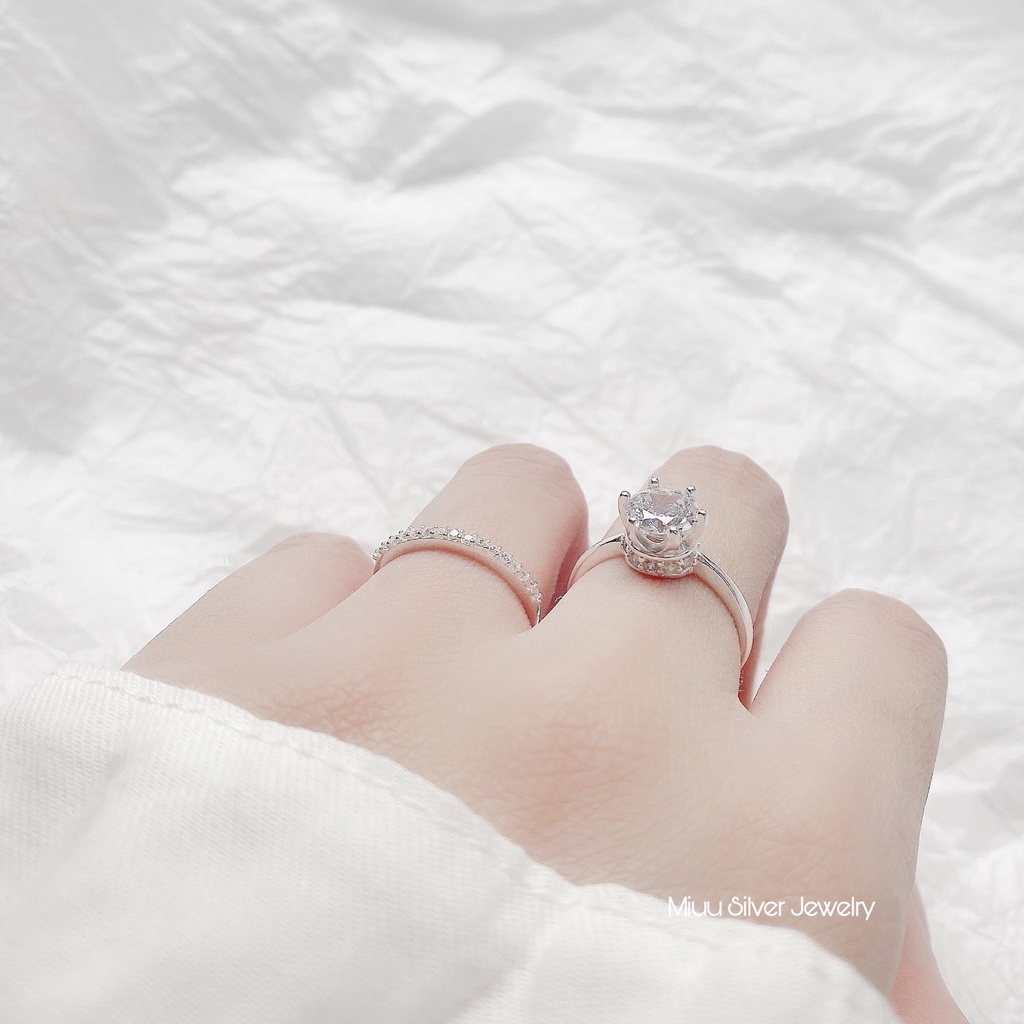 Nhẫn bạc nữ Miuu Silver đính đá sang trọng, ổ đá 6 trấu Romia Ring