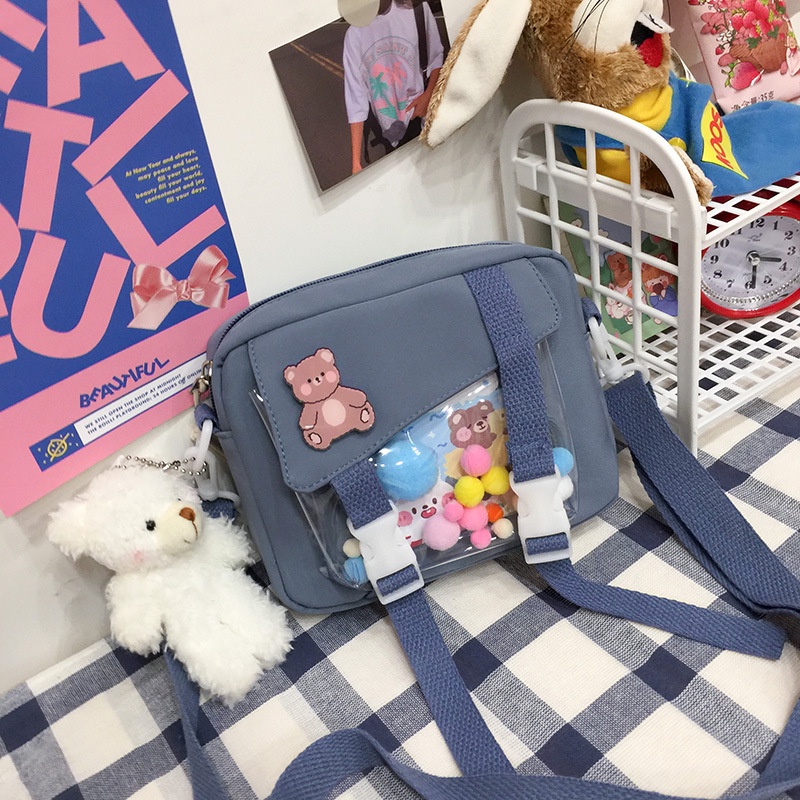 Túi Vải Trong Suốt Khóa Đôi Kèm Bông Bên Trong Và Sticker Kiểu Hàn