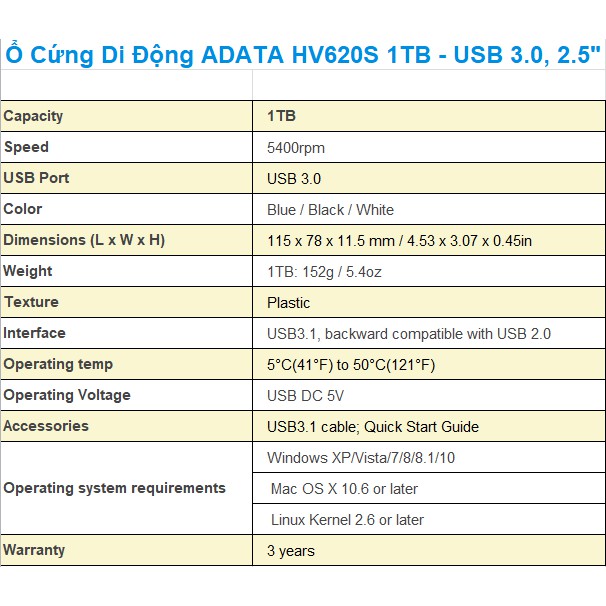 Ổ Cứng Di Động HV620S 1TB - USB 3.0, 2.5" | BigBuy360 - bigbuy360.vn