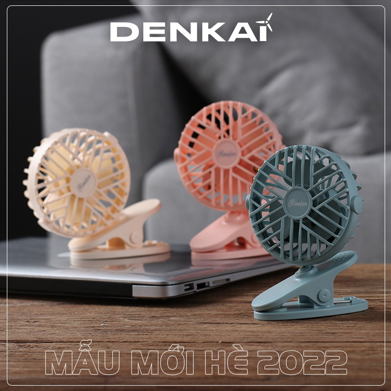 Quạt để bàn mini DENKAI 3 mức gió tích hợp đèn led phát sáng tiện lợi, quạt sạc USB chân đế kẹp đa năng