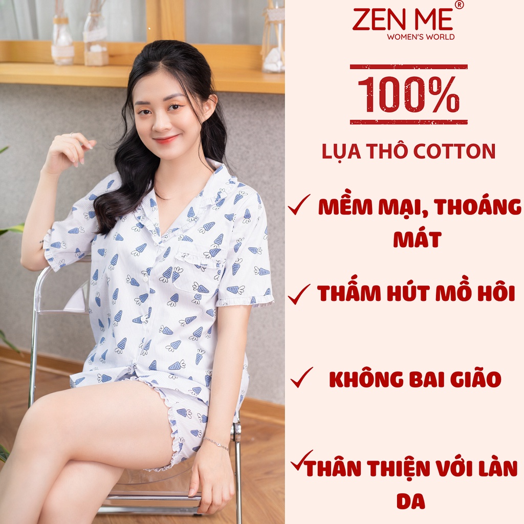 Đồ Bộ Nữ Mặc Nhà Chất Liệu Thô Cotton Họa Tiết Dễ Thương PJCB0722, Zen Me Women's World