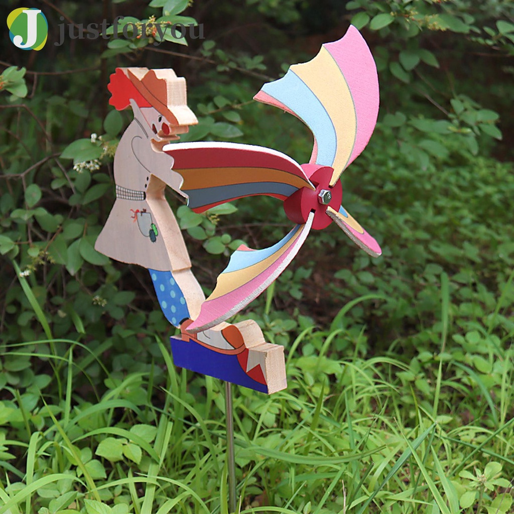 Justforyou2 Wooden Windmill Clown Garden Outdoor Statue Wind Spinner Decoration Crafts