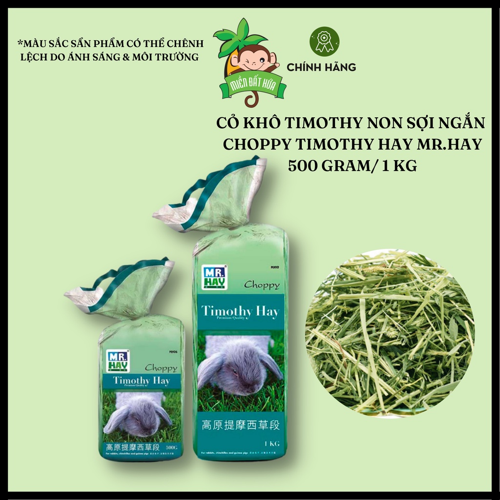 Thức ăn thỏ bọ - Cỏ khô timothy non sợi ngắn chính hãng Mr.Hay 500 gram, 1kg dành cho thỏ, bọ ú