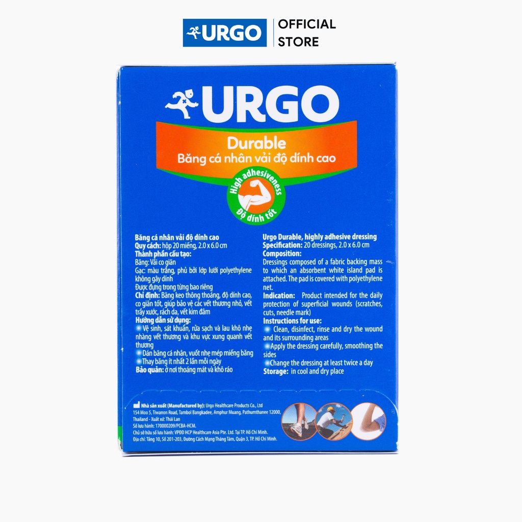 Băng cá nhân vải Urgo Durable (Hộp 20 miếng)