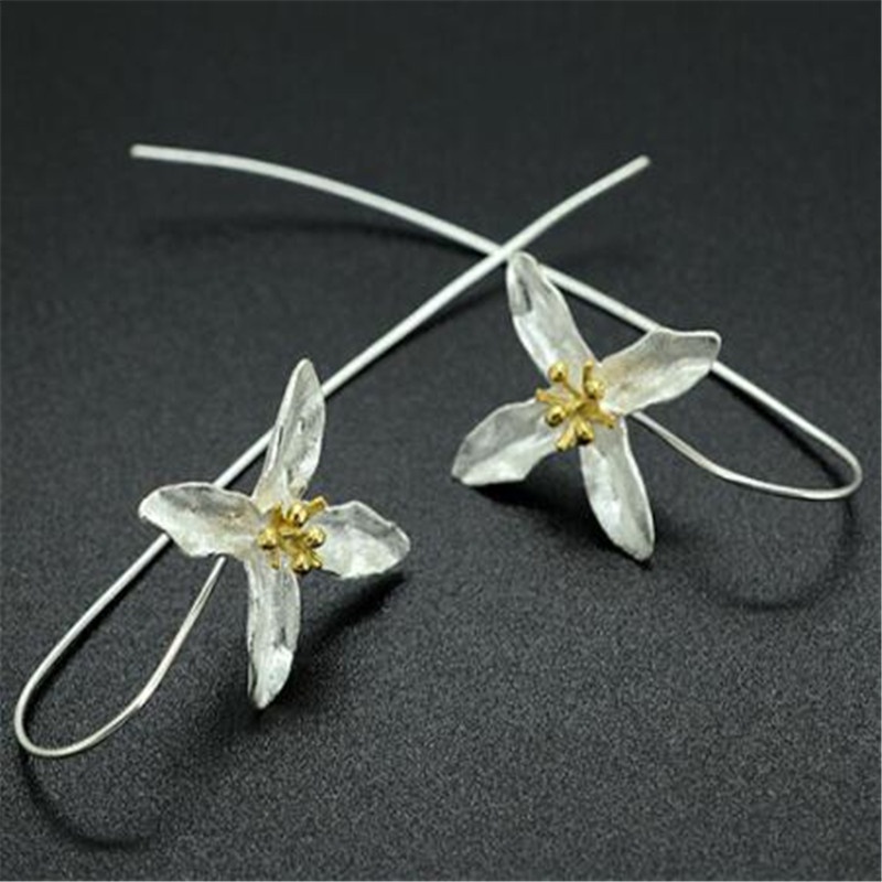 Bông Tai Mạ Vàng / Bạc 925 Họa Tiết Hoa Phong Cách Dân Tộc Thời Trang E144