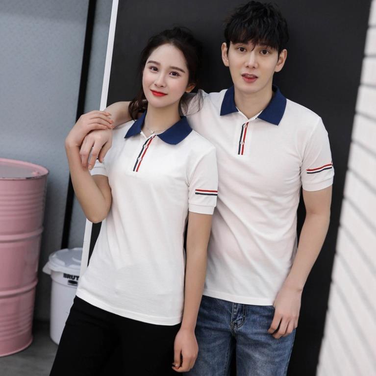 Áo đôi nam nữ 🥰FREESHIP🥰 Áo thun cặp ngắn tay có cổ màu trắng, vàng, xanh rêu, đỏ CT52 *