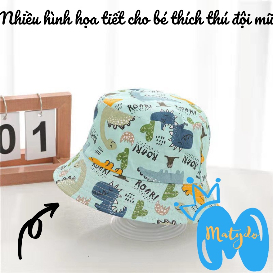 Mũ nón bucket vành tròn cho bé hình khủng long, cá heo, voi dễ thương phụ kiện trẻ em 2-5 tuổi