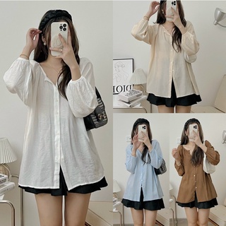 Áo sơ mi lụa tơ cổ tròn Hàn Quốc, áo kiểu babydoll