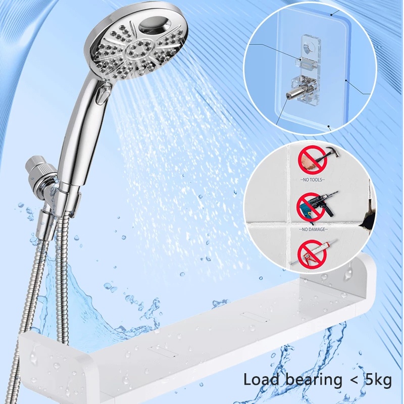 Kệ nhựa màu trắng chống thấm nước không cần khoan dùng cho phòng tắm tiện lợi