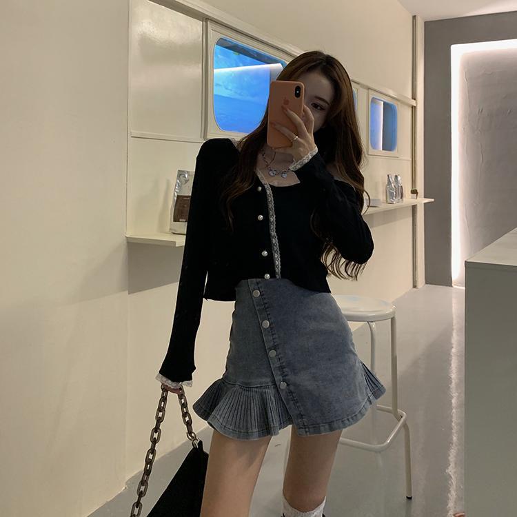 Áo Khoác Cardigan Màu Đen Tay Dài Thiết Kế Không Đồng Đều Không Đồng Đều Dành Cho Nữ