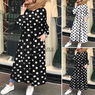 Đầm Maxi Dài Tay Chấm Bi Cho Phụ Nữ Hồi Giáo