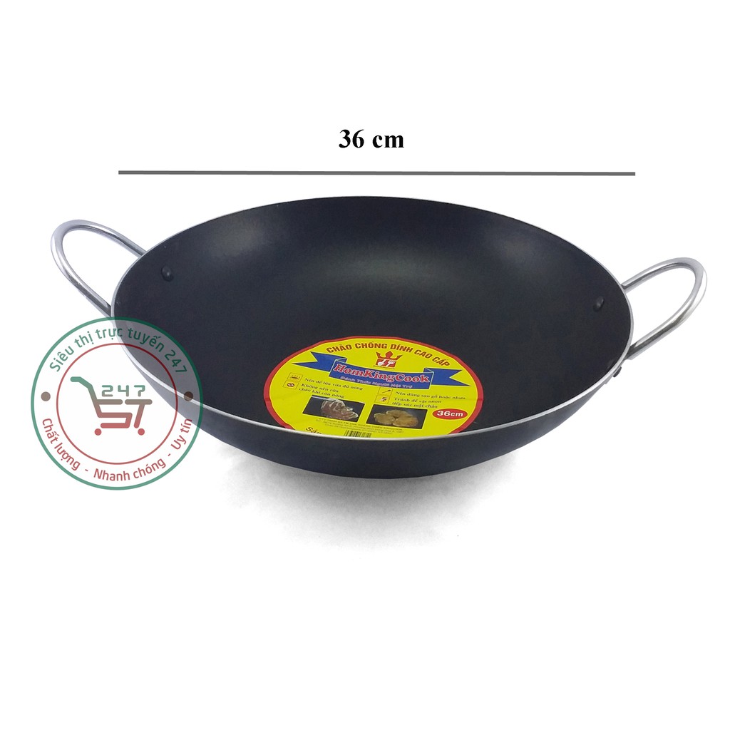 Chảo nhôm 2 quai đường kính 36cm bề mặt phủ lớp chống dính bền đẹp Chảo xào thức ăn sâu lòng giá rẻ cho mọi nhà