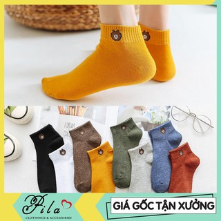 Combo 10 đôi tất nữ cổ ngắn hình gấu đáng yêu tặng kèm túi rút