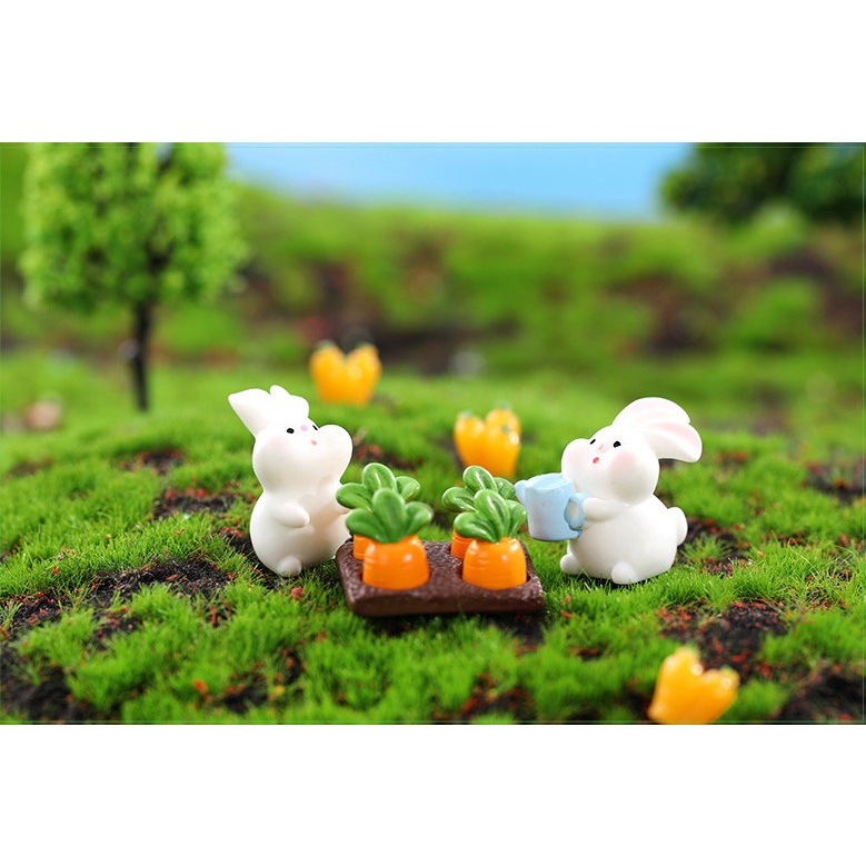 Decor bàn học gia đình thỏ béo thu hoạch vườn rau trang trí tiểu cảnh, terrarium