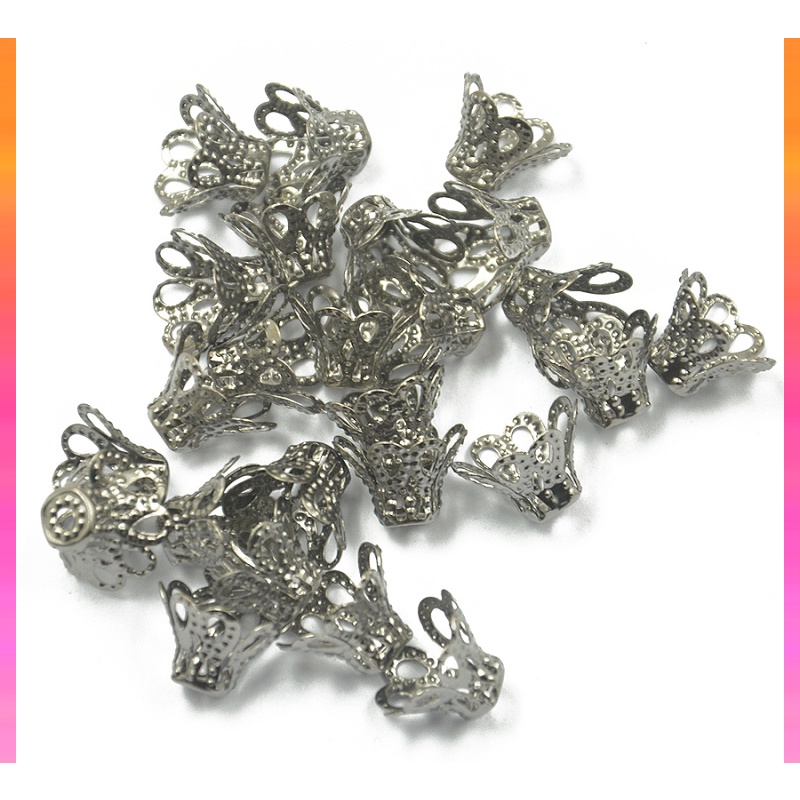 [KLOWARE2]50 Silver Plated Filigree Flower Cone Bead Caps DIY Jewellery Findings Craft