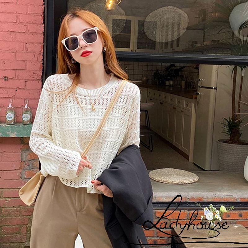 Áo Dệt Kim Tay Dài Cổ Tròn Màu Trơn Thời Trang Dành Cho Nữ