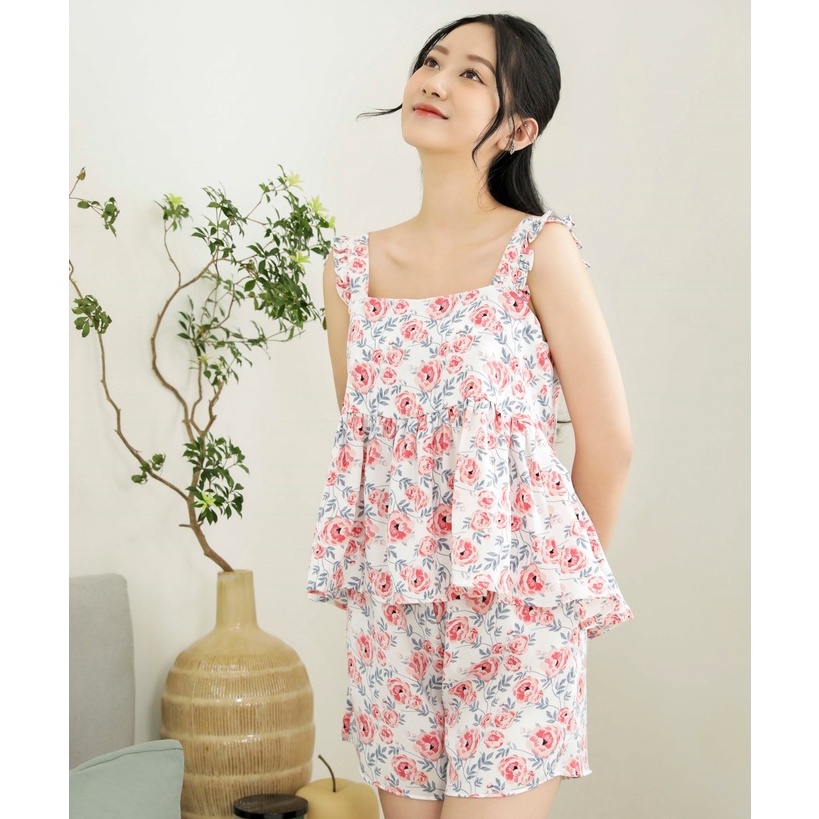 VIBES Đồ Bộ 2 Dây Mặc Nhà Carmella White Straps Set