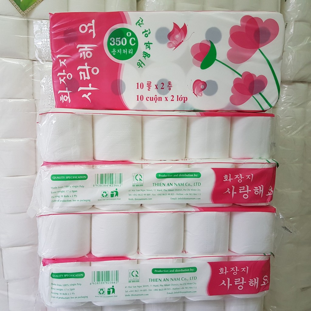 Combo (5 lốc) giấy vệ sinh Hàn Quốc 2 lớp (10 cuộn/ lốc)