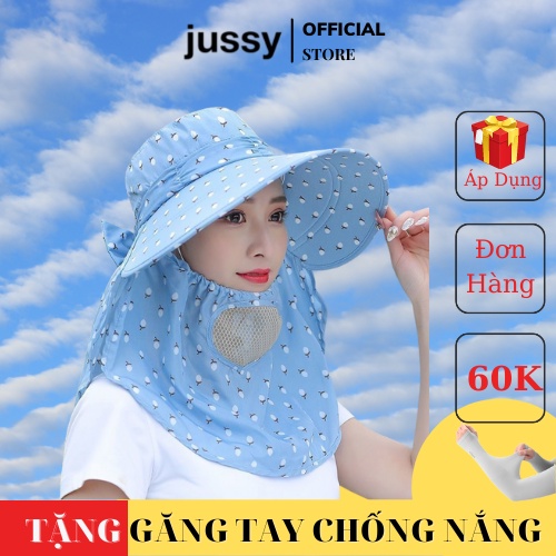 Nón Rộng Vành Nữ Chống Nắng Kèm Khẩu Trang Jussy Fashion Kiểu Dáng Mũ Che Nắng Full Mặt Và Cổ Chất Vải Thoáng Mát